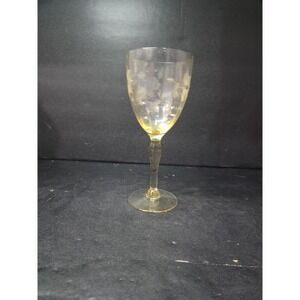 Lancaster Jubilee Yellow Water Wine Goblet 7.5", Floral Etched Glass, Stemware
